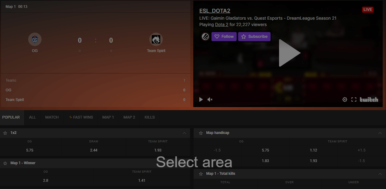 GGBet esport live betting