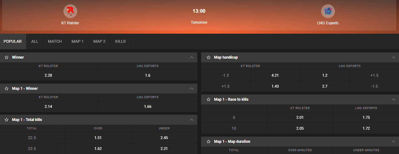 GGBet LoL live odds