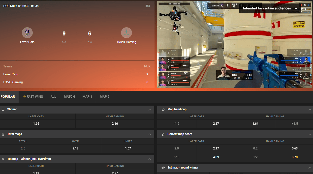 GGBet CSGO live match odds